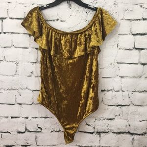 NWT Iris mustard off shoulder thong bodysuit